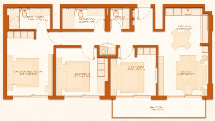 Avenew 888 - Modo 3 bed floor plan, 1,291 sqft