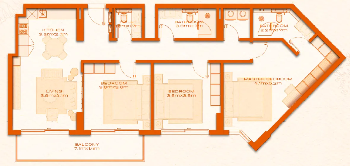 Avenew 888 - Modo 3 bed floor plan, 1,385 sqft