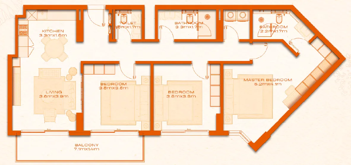 Avenew 888 - Modo 3 bed floor plan, 1,385 sqft