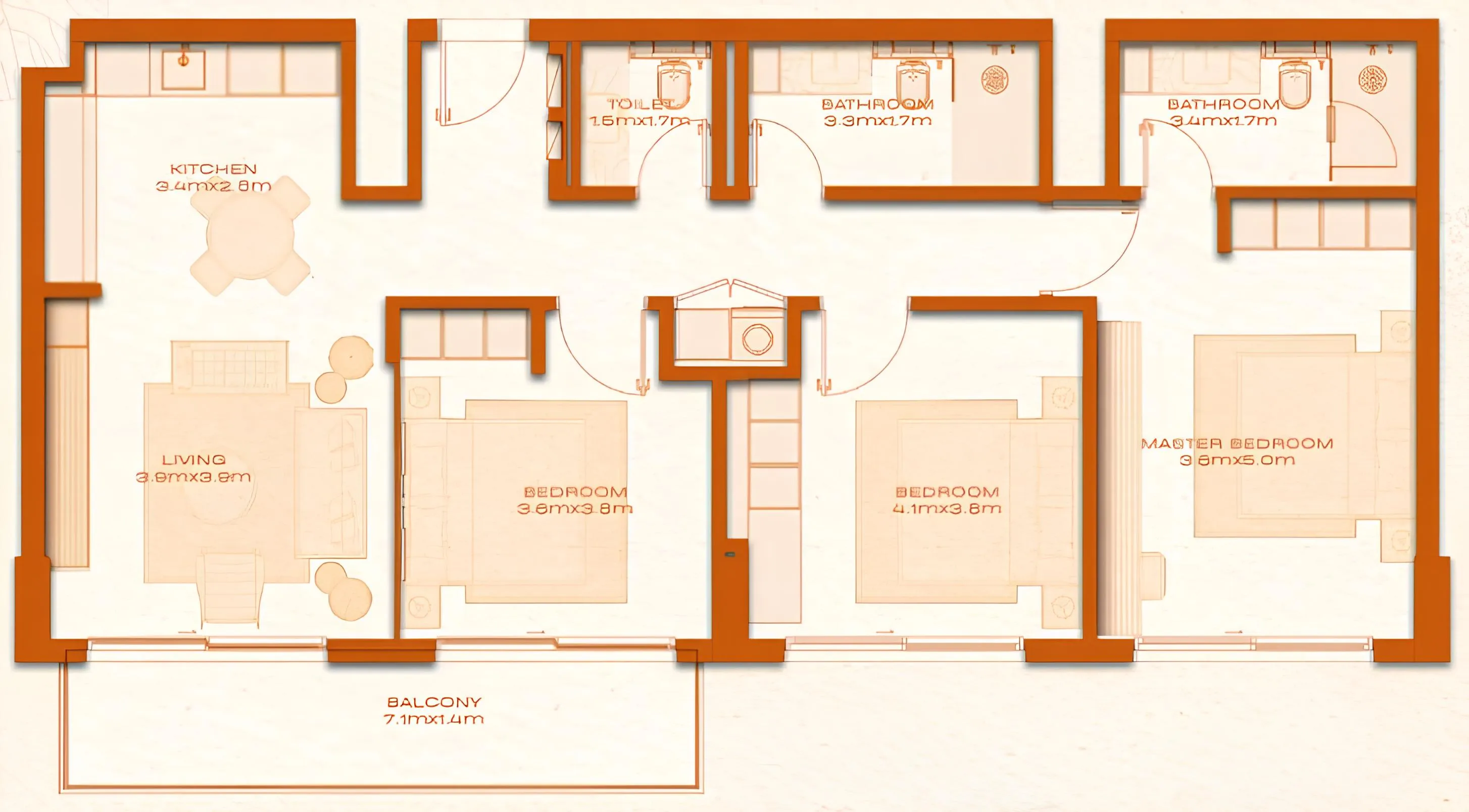Avenew 888 - Modo 3 bed floor plan, 1,281 sqft