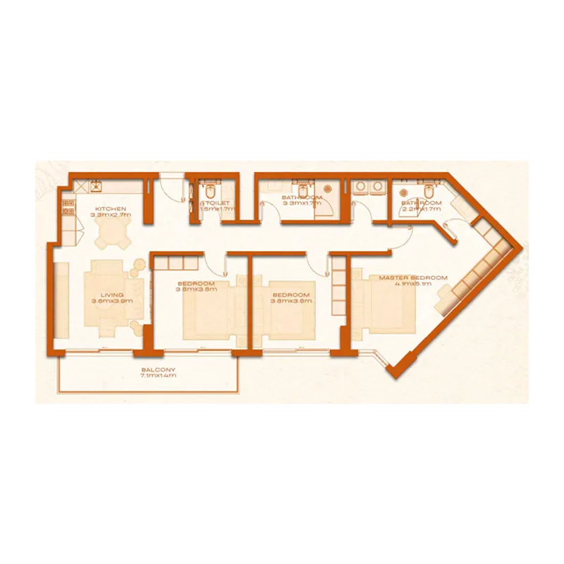 Avenew 888 - Modo 3 bed floor plan, 1,385 sqft