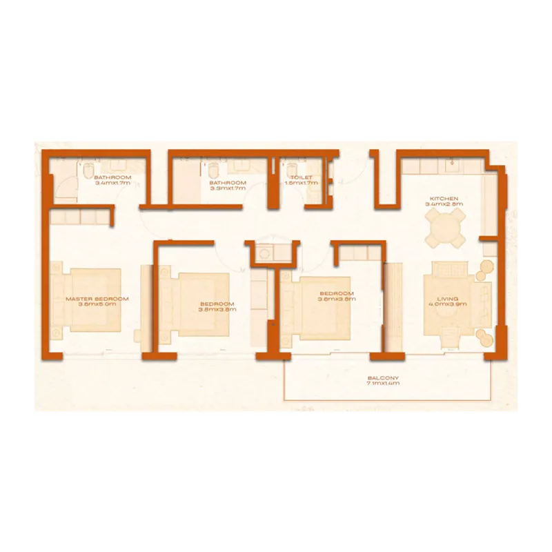 Avenew 888 - Modo 3 bed floor plan, 1,291 sqft