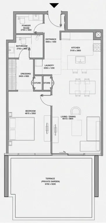 Cheval Residences 1 bed floor plan, 1,165 sqft