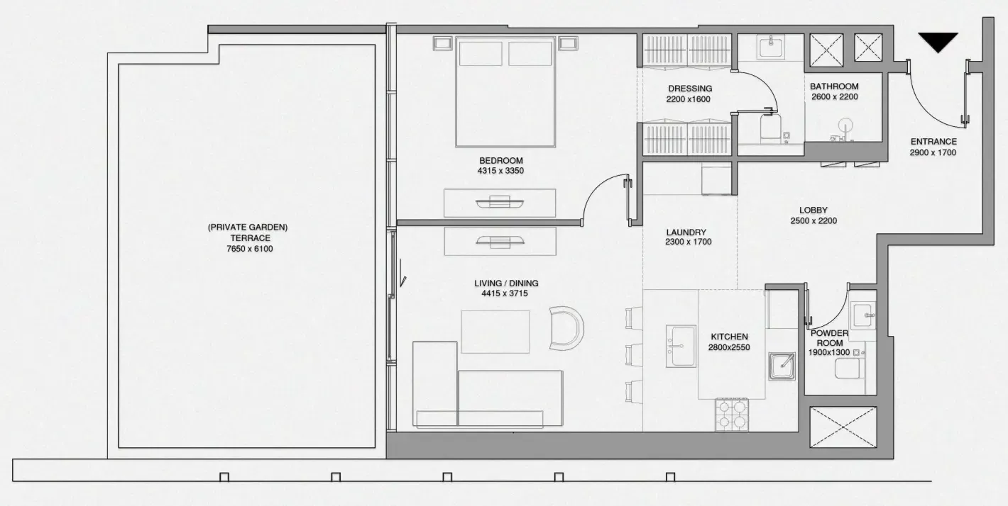 Cheval Residences 1 bed floor plan, 1,159 sqft