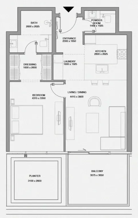 Cheval Residences 1 bed floor plan, 818 sqft