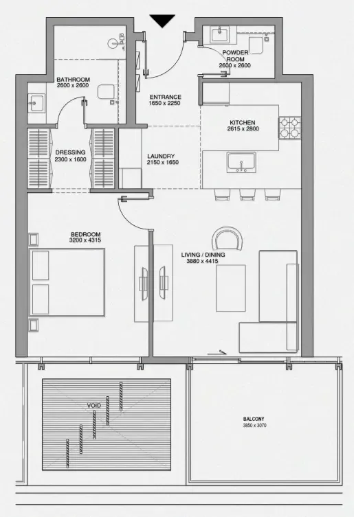 Cheval Residences 1 bed floor plan, 822 sqft