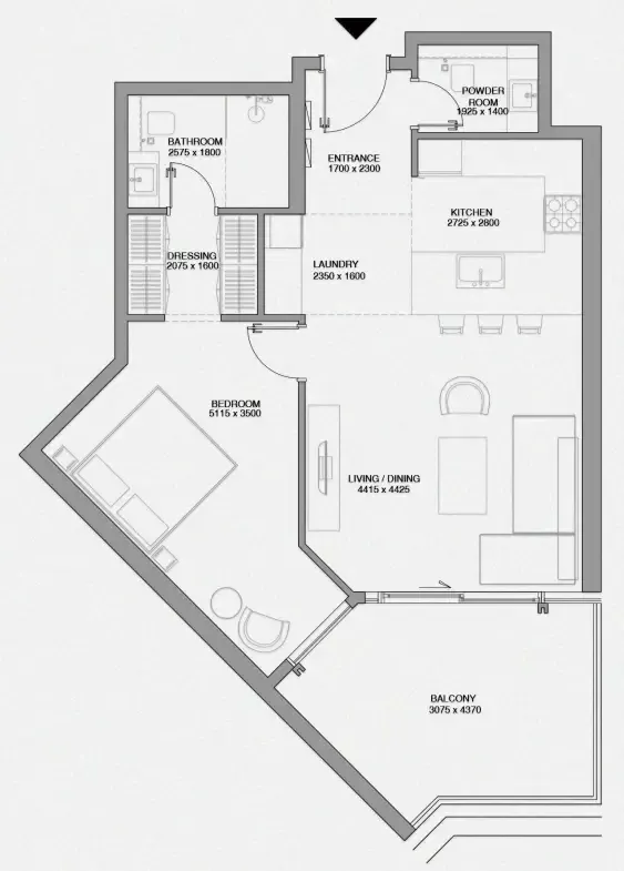 Cheval Residences 1 bed floor plan, 871 sqft