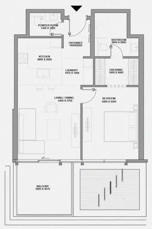 Cheval Residences 1 bed floor plan, 801 sqft