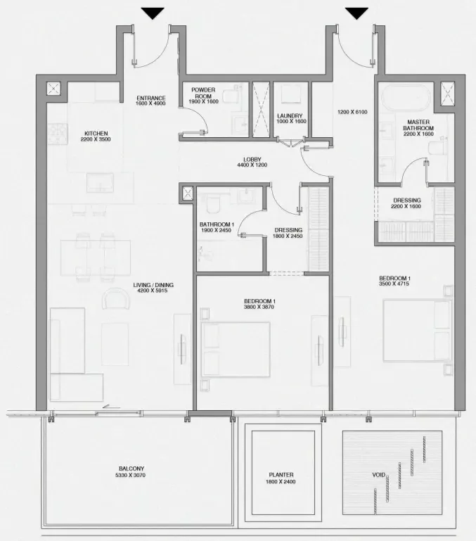Cheval Residences 2 bed floor plan, 1,454 sqft