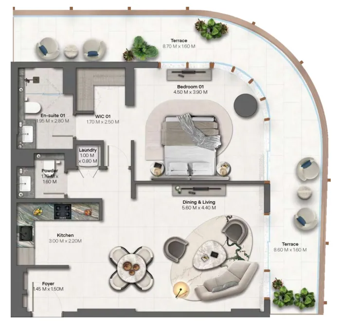 Hado by Beyond 1 bed floor plan, 1,102 – 1,126 sqft