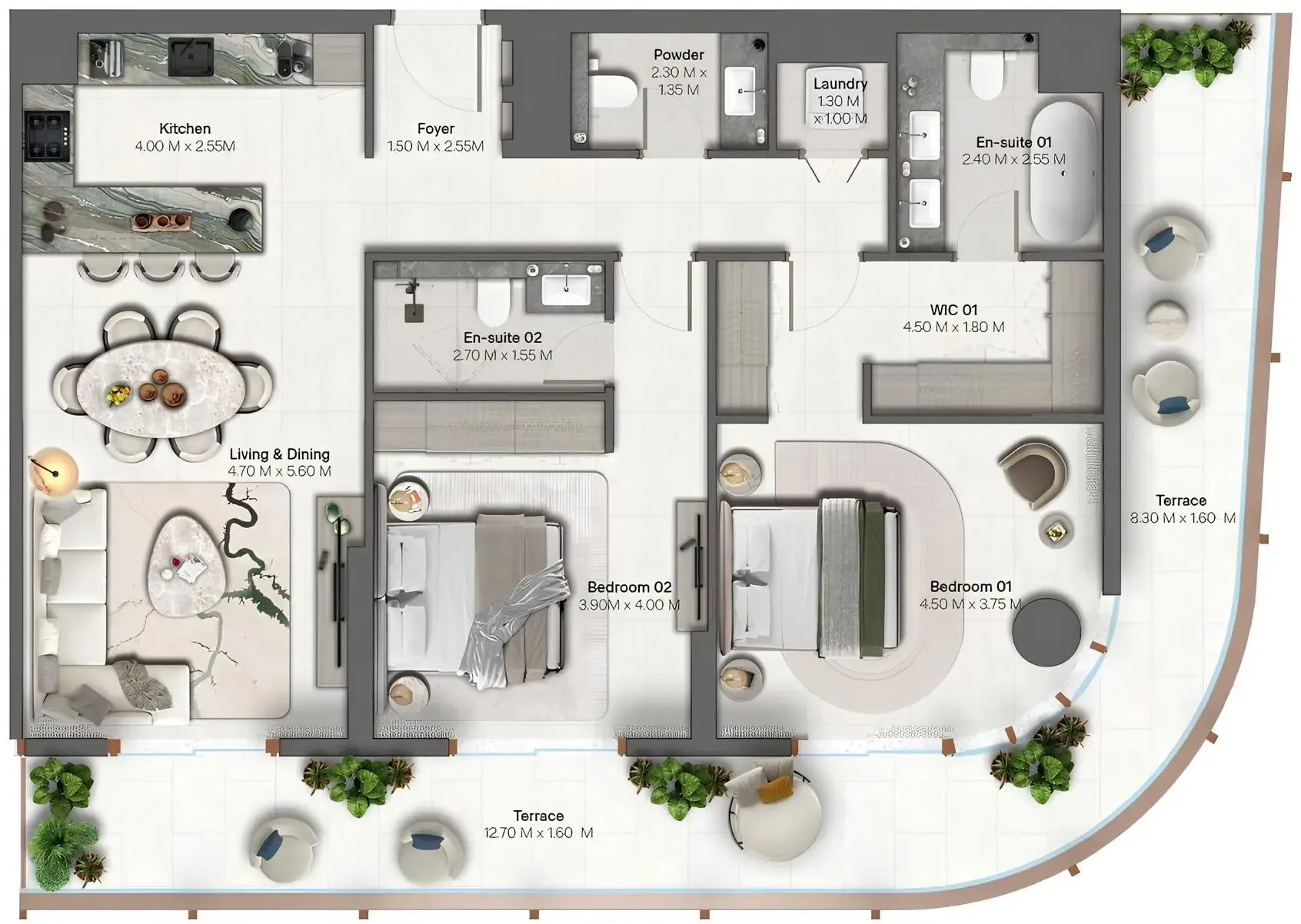 Hado by Beyond 2 bed floor plan, 1,524 – 1,585 sqft