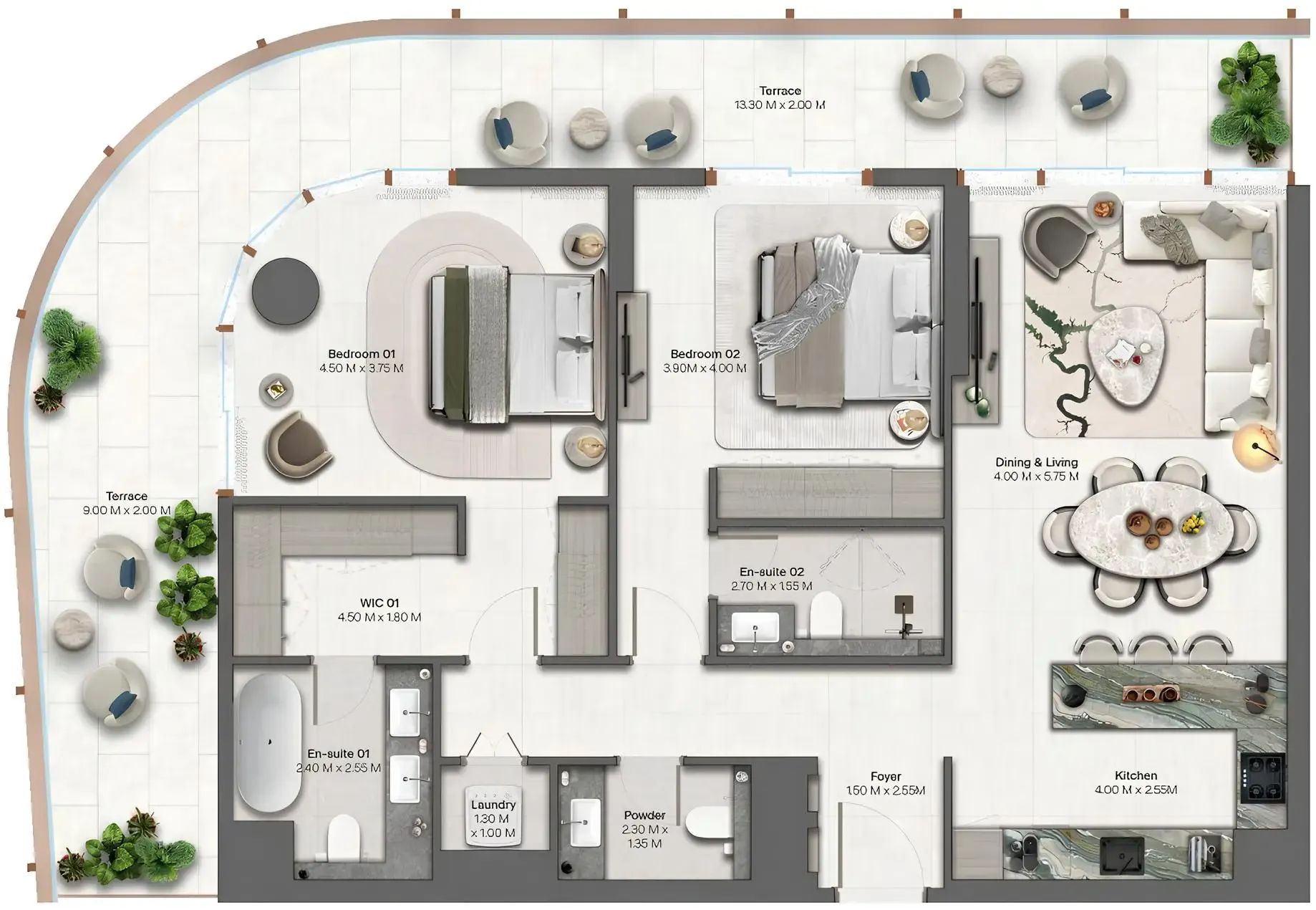 Hado by Beyond 2 bed floor plan, 1,596 sqft