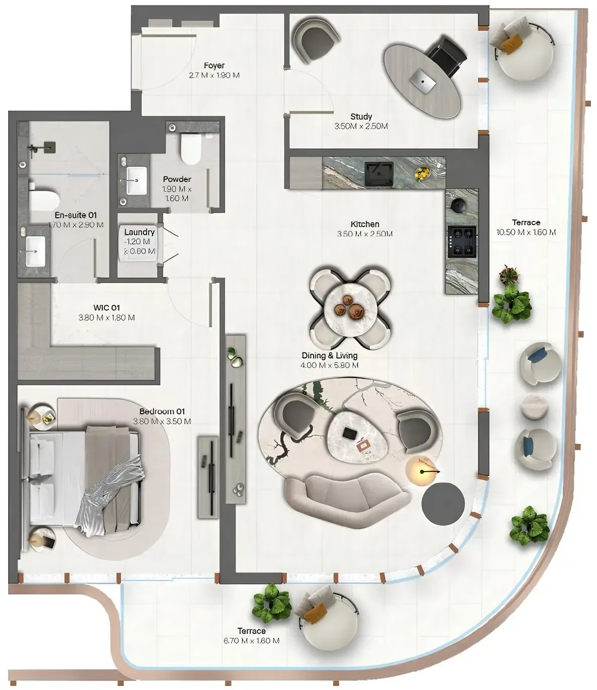 Hado by Beyond 1 bed floor plan, 1,235 sqft