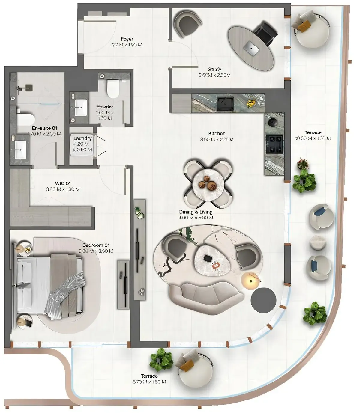 Hado by Beyond 1 bed floor plan, 1,249 sqft