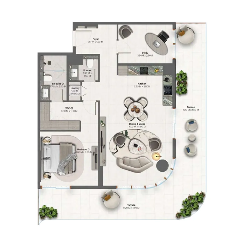 Hado by Beyond 1 bed floor plan, 1,416 sqft