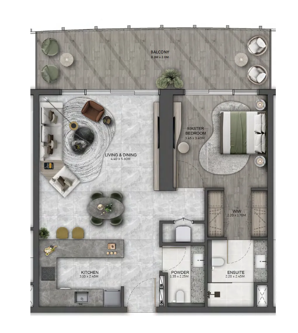 Kanyon by Beyond 1 bed floor plan, 909 – 929 sqft
