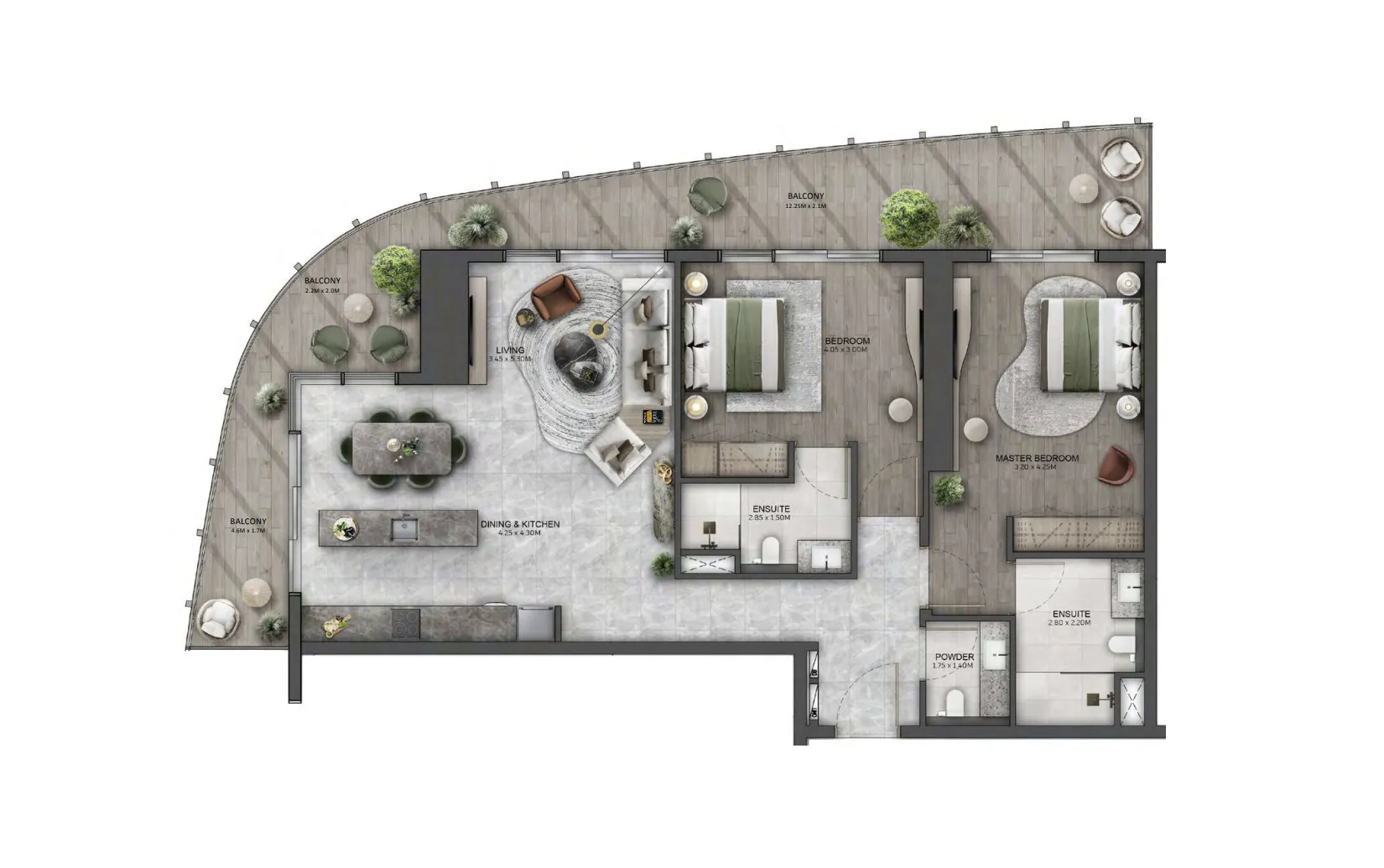 Kanyon by Beyond 2 bed floor plan, 1,287 – 1,621 sqft