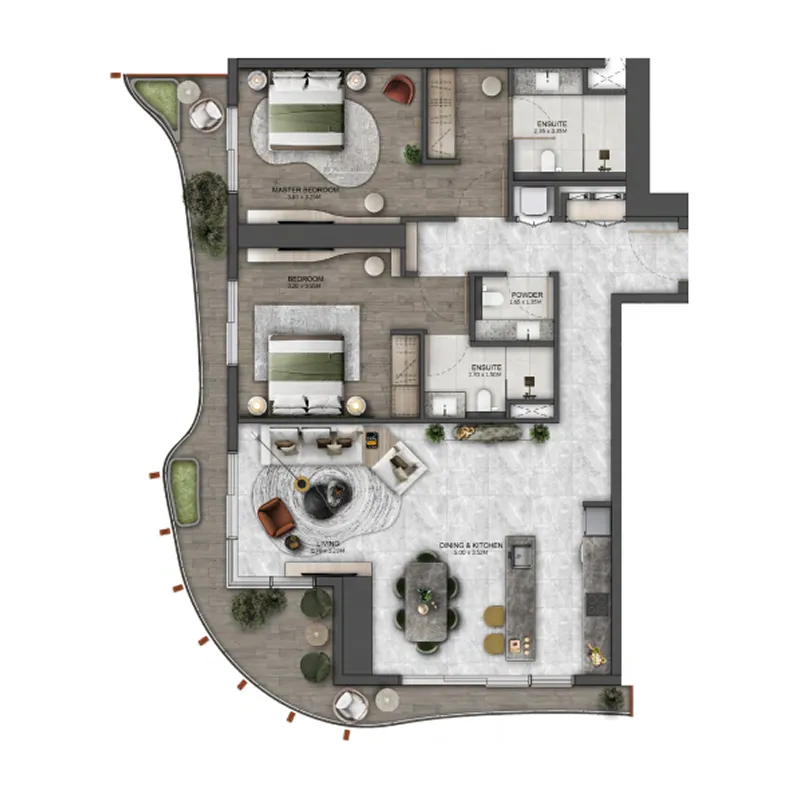 Kanyon by Beyond 2 bed floor plan, 1,326 – 1,327 sqft