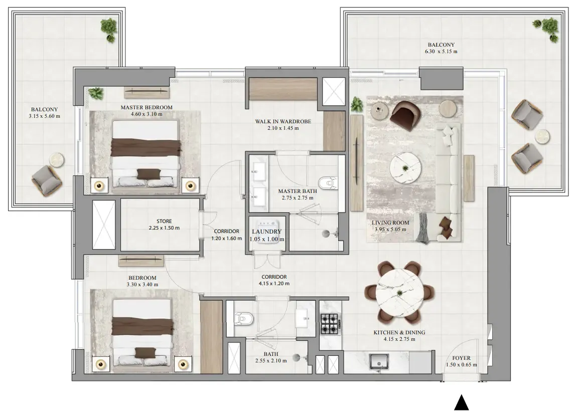 Greencrest 2 bed floor plan, 1,404 sqft