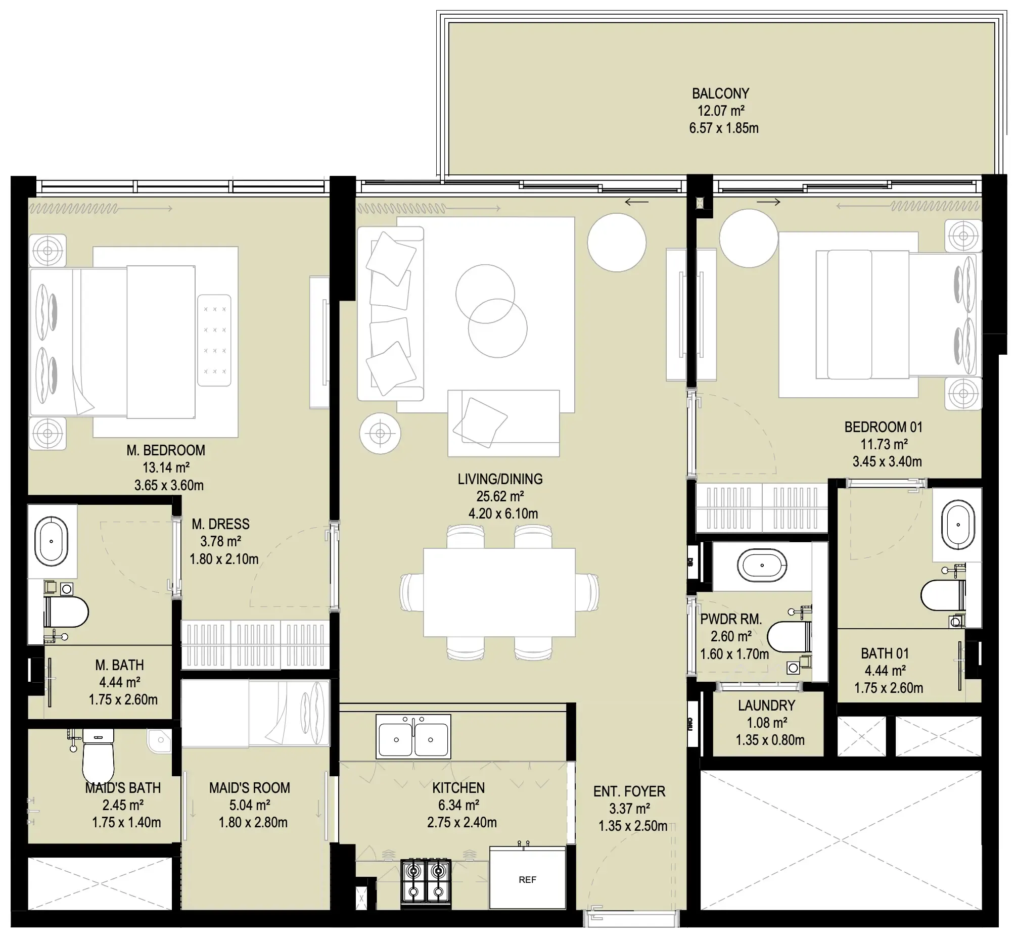 Aura Prestige 2 bed floor plan, 1,158 sqft