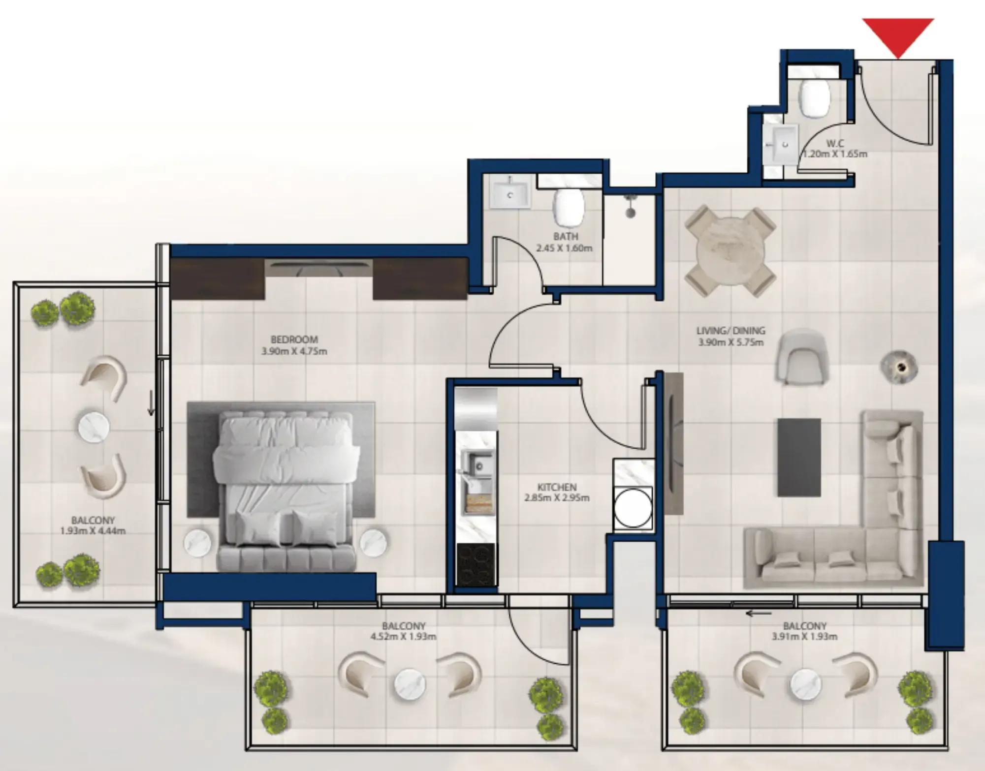 Al Vista 1 bed floor plan, 993 sqft