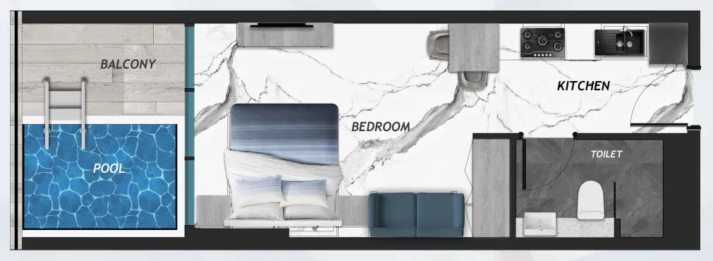Samana Skyros Studio floor plan, 431 – 432 sqft