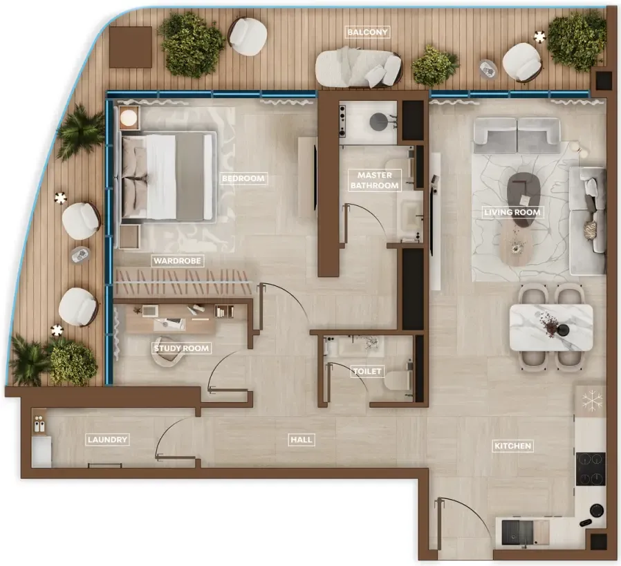 Sky Hills Astra 1 bed floor plan, 1,080 – 1,083 sqft