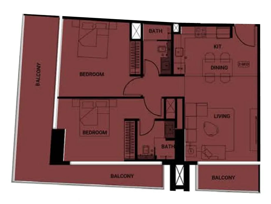 Binghatti Ruby 1 bed floor plan, 690 sqft
