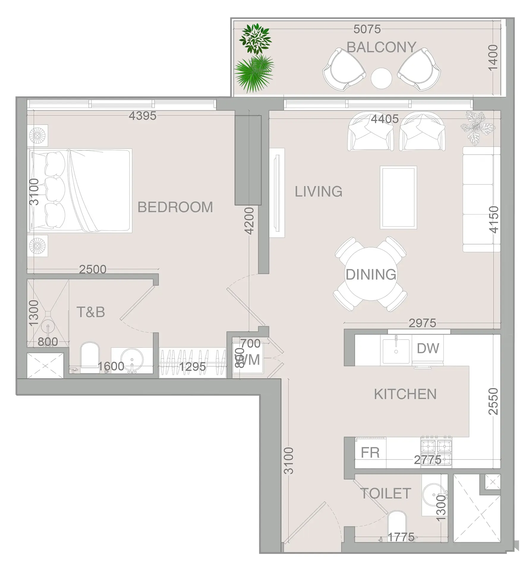 VERDAN1A 4 1 bed floor plan, 756 sqft