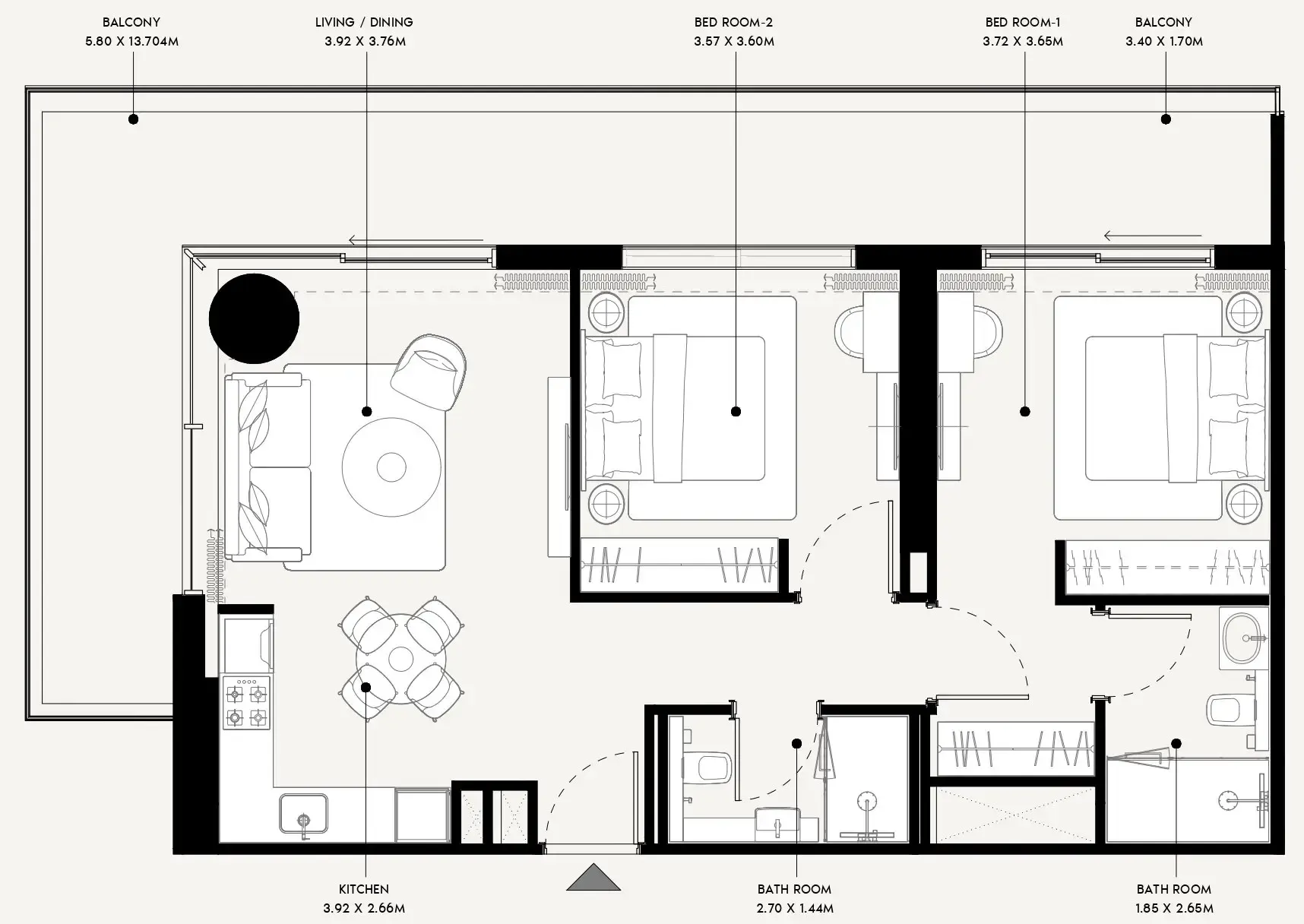 Azizi Venice 2 bed floor plan, 1,216 sqft
