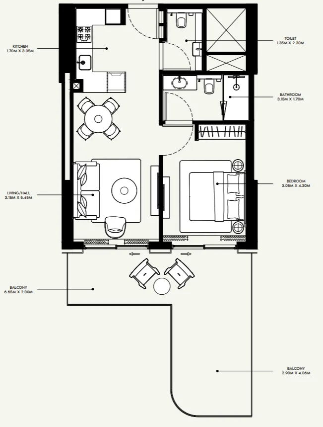 Azizi Venice 1 bed floor plan, 861 sqft
