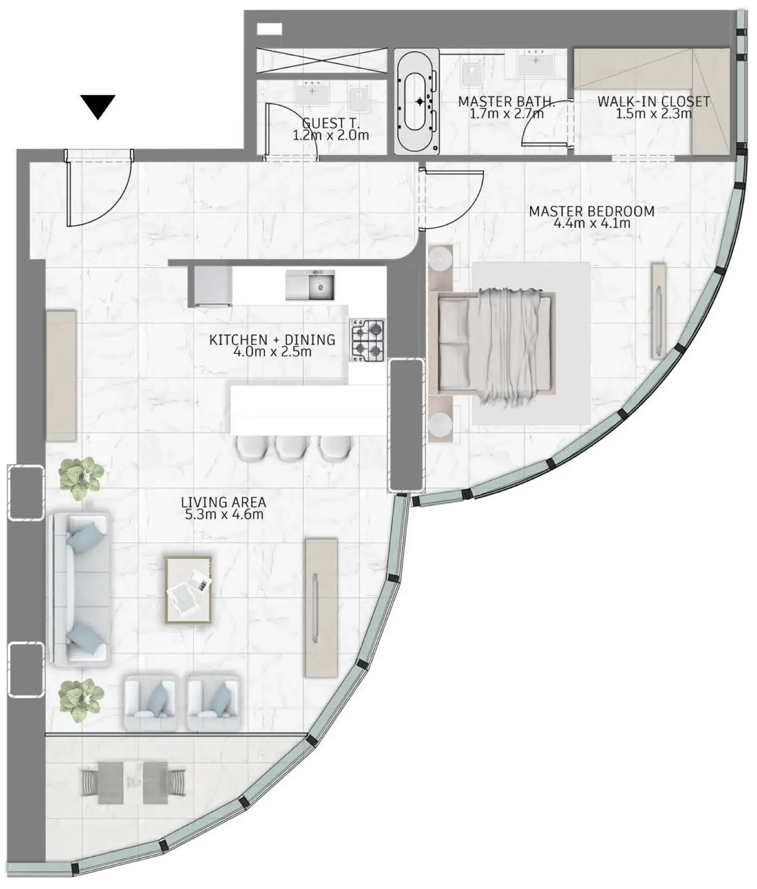 Al Habtoor Tower 1 bed floor plan, 1,156 sqft