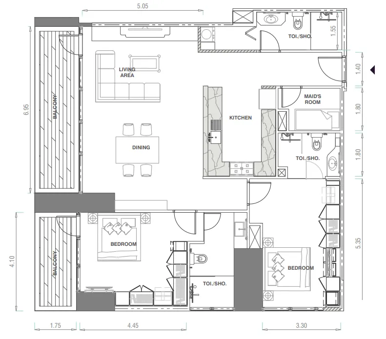 MBL Signature 2 bed floor plan, 1,695 sqft