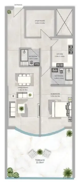Azha Views Residences 1 bed floor plan, 1,682 sqft