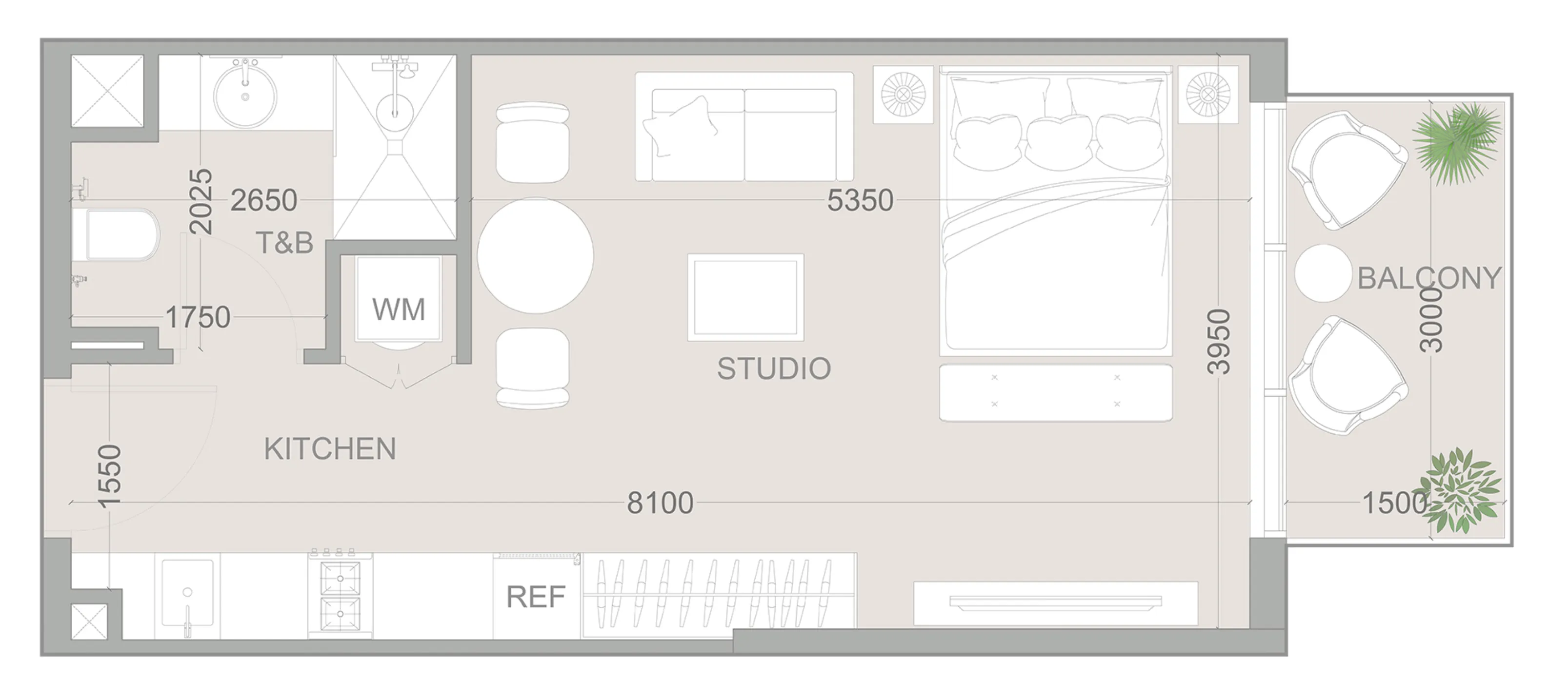 1WOOD Residence 2 Studio floor plan, 426 – 431 sqft