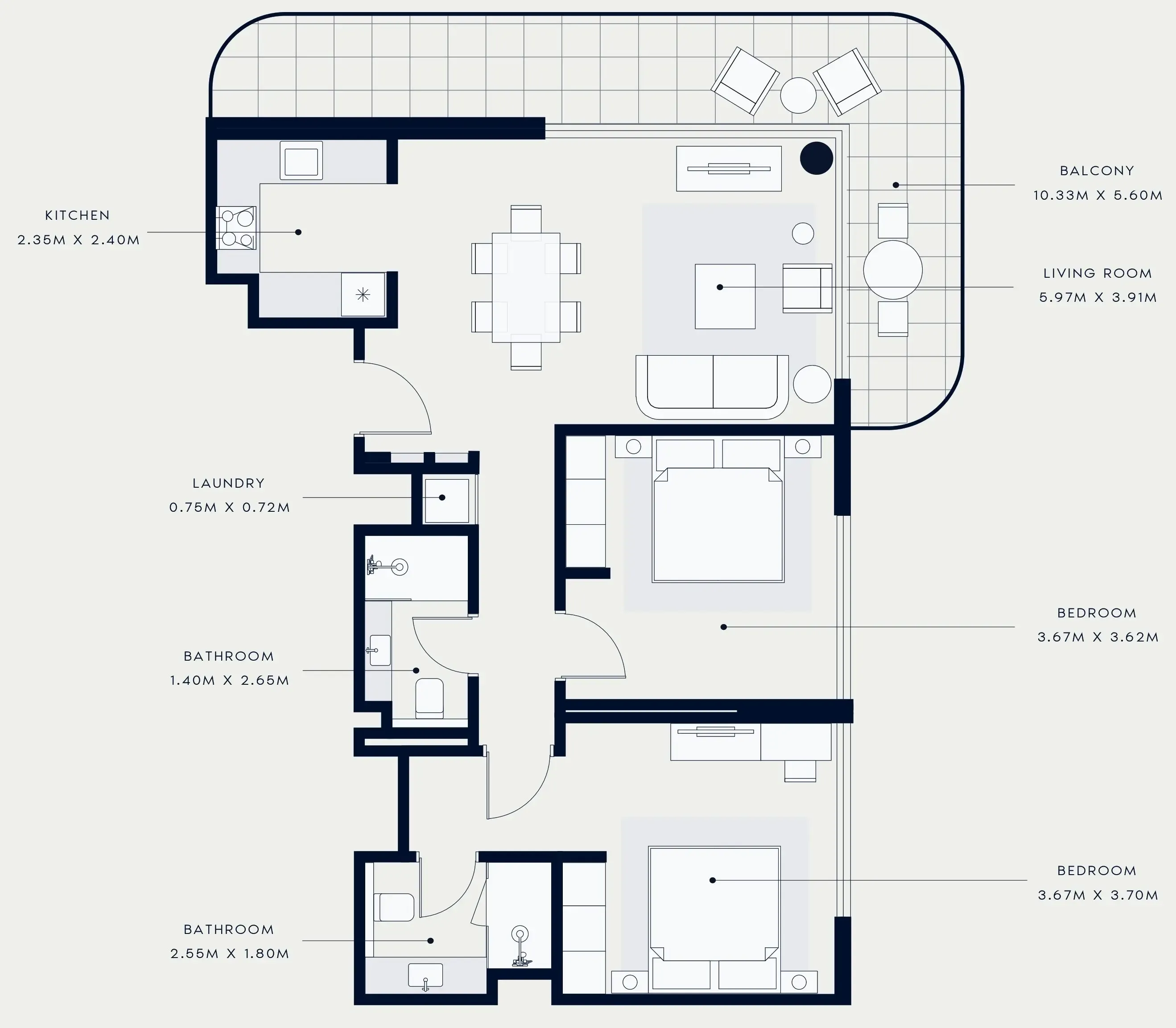Azizi Venice 2 bed floor plan, 1,133 sqft