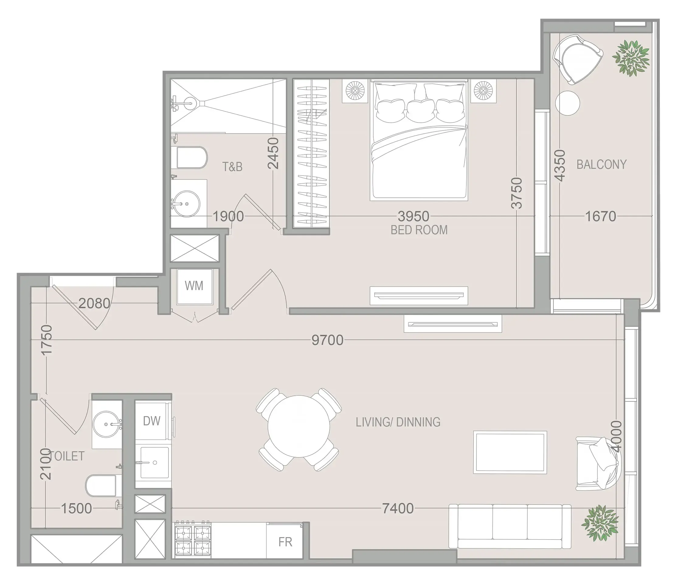 VERDAN1A 5 1 bed floor plan, 786 sqft