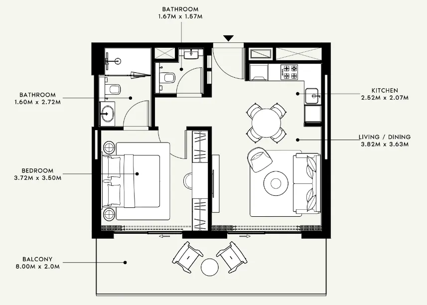 Azizi Venice 1 bed floor plan, 724 sqft