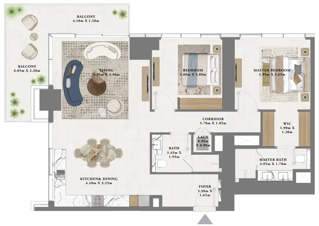 Albero 2 bed floor plan, 1,453 – 1,454 sqft