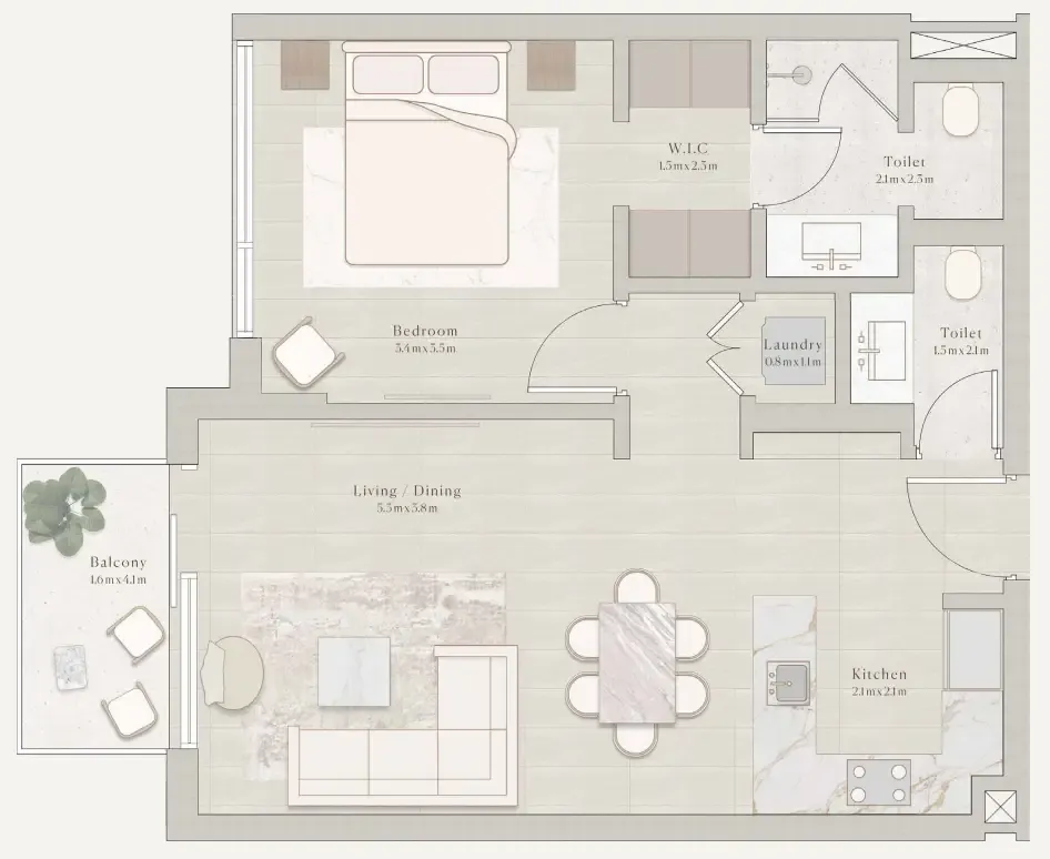 Emerge Residences 1 bed floor plan, 684 sqft