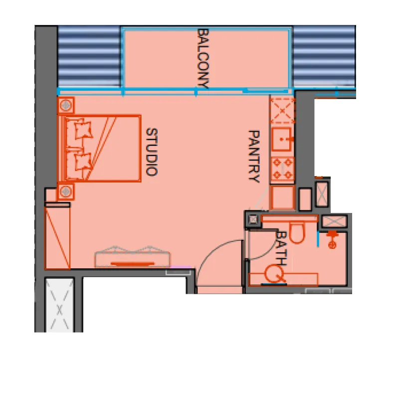 SkyGate Tower Studio floor plan, 308 – 382 sqft