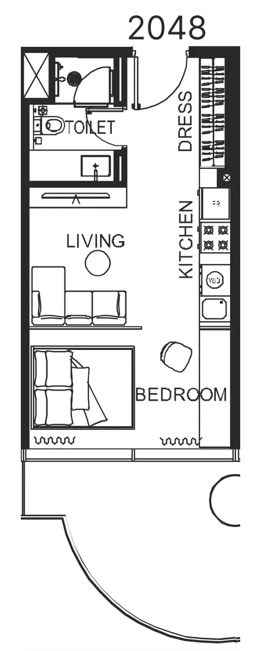 The WOW Tower Studio floor plan, 454 sqft