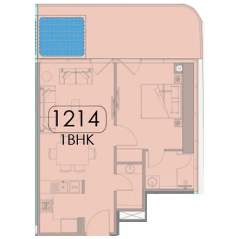 Samana Barari Lagoons 1 bed floor plan, 737 sqft