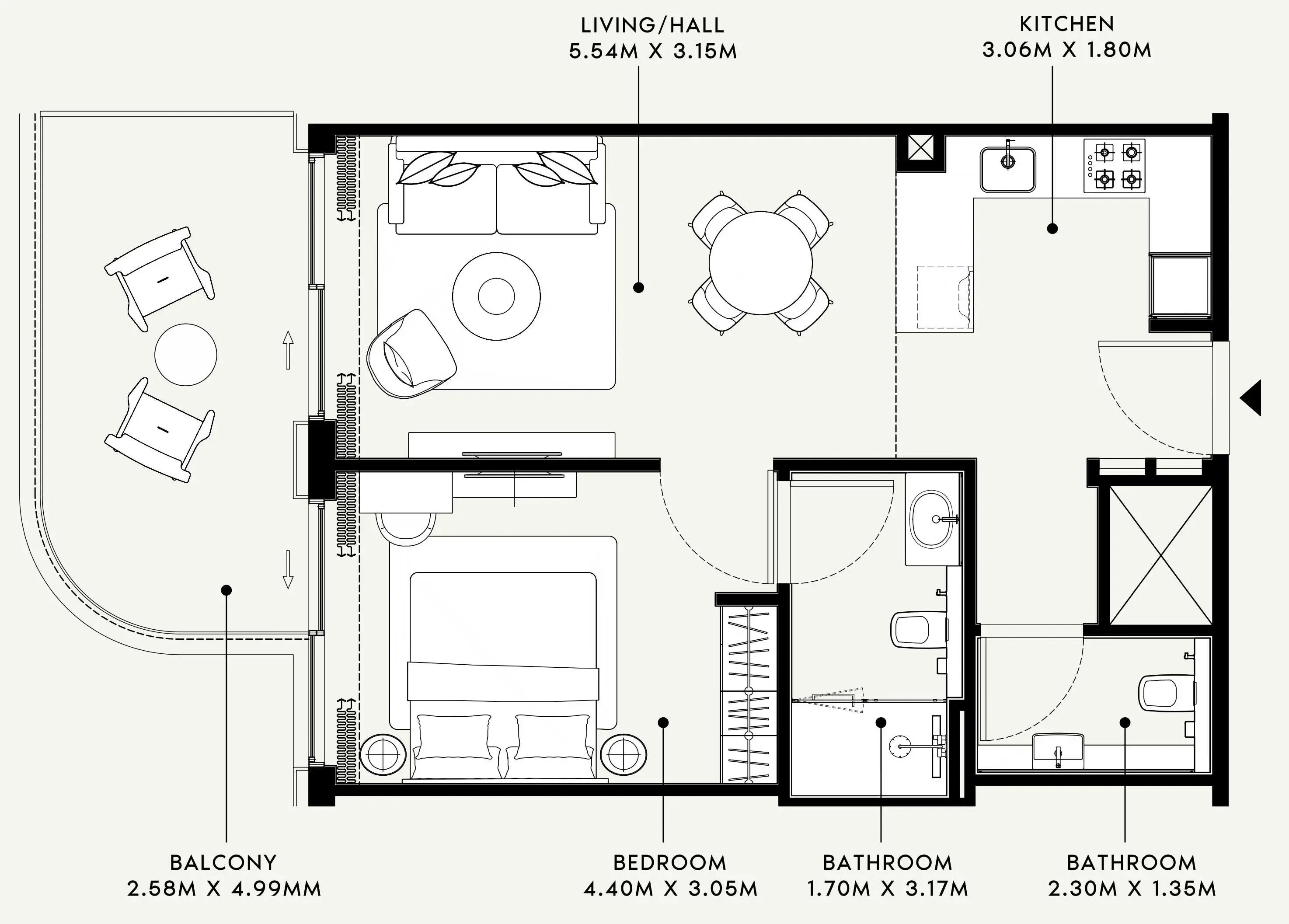 Azizi Venice 1 bed floor plan, 744 sqft