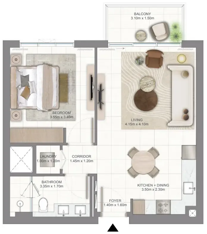 Golf Vale 1 bed floor plan, 674 sqft