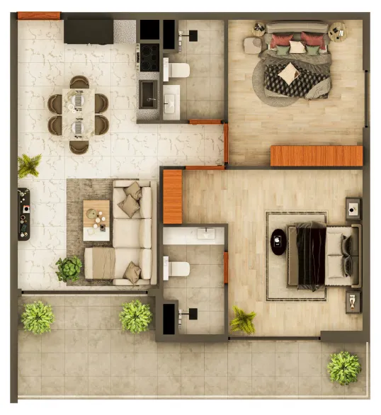 Views VII by Golden Woods 2 bed floor plan, 964 – 1,020 sqft
