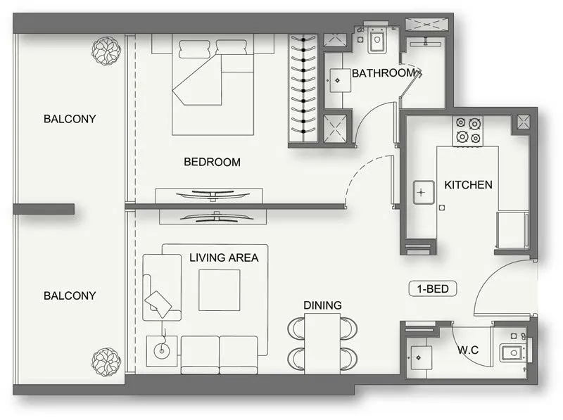 Binghatti Cullinan 1 bed floor plan, 702 – 954 sqft