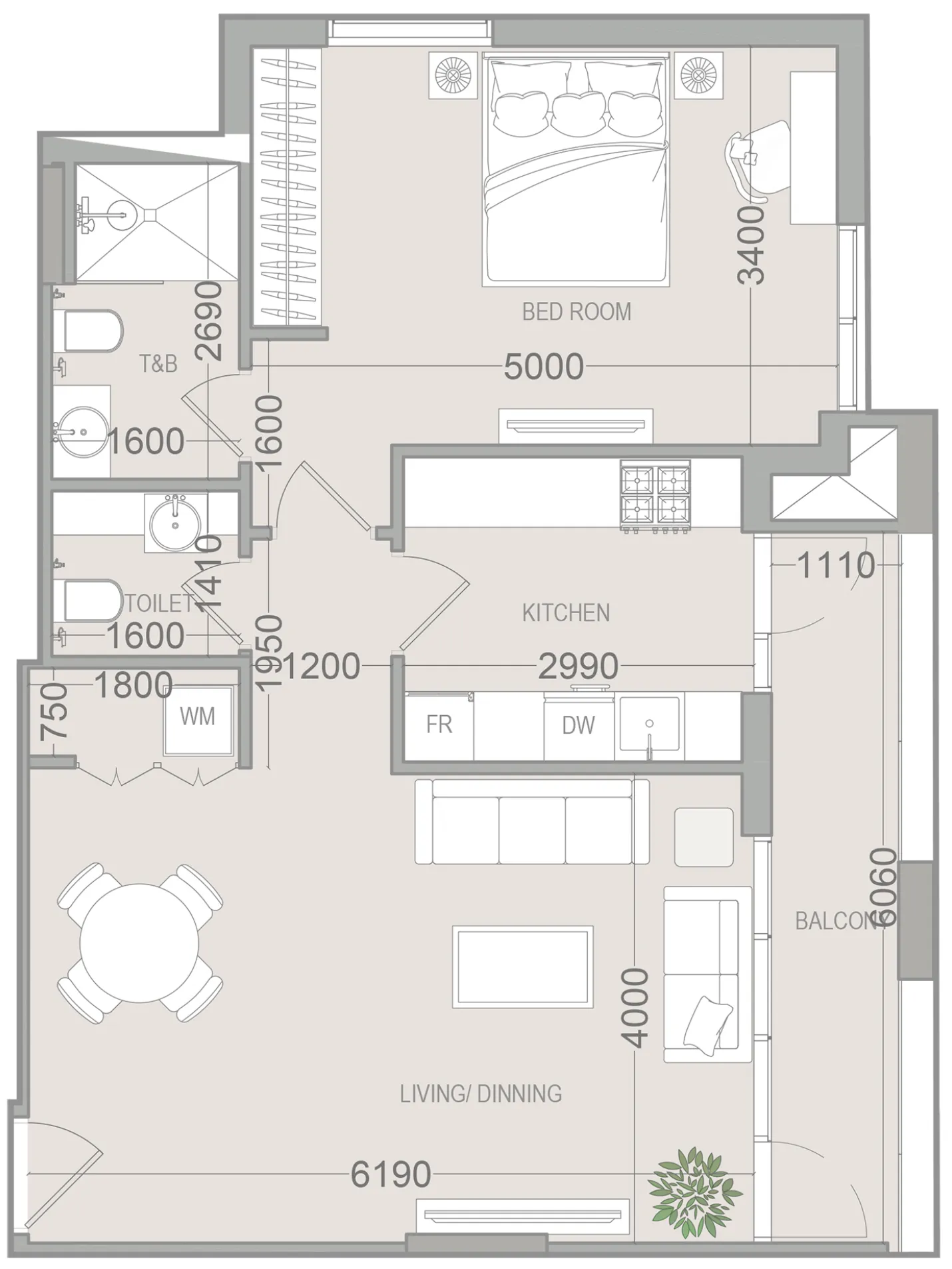 EVERGR1N House 4 1 bed floor plan, 793 sqft