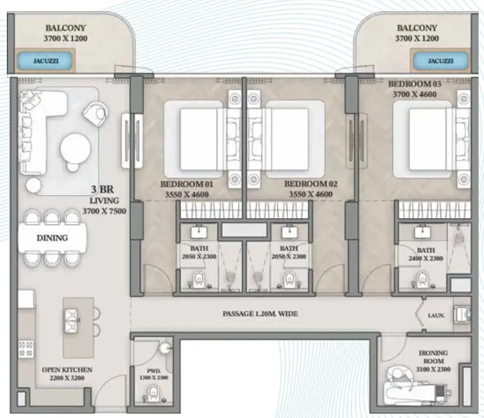 Wellington Ocean Walk 3 bed floor plan, 1,733 sqft