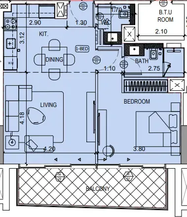 Binghatti Ruby 1 bed floor plan, 764 sqft